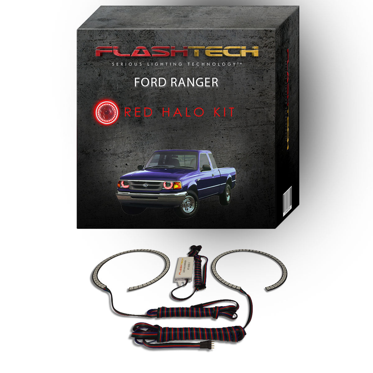 Ford-Ranger-1993, 1994, 1995, 1996, 1997-LED-Halo-Headlights-RGB-Bluetooth RF Remote-FO-RA9397-V3HBTRF