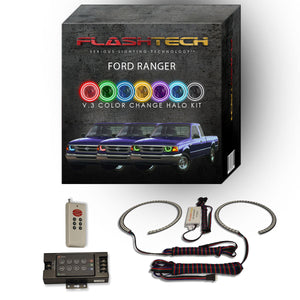 Ford-Ranger-1993, 1994, 1995, 1996, 1997-LED-Halo-Headlights-RGB-IR Remote-FO-RA9397-V3HIR