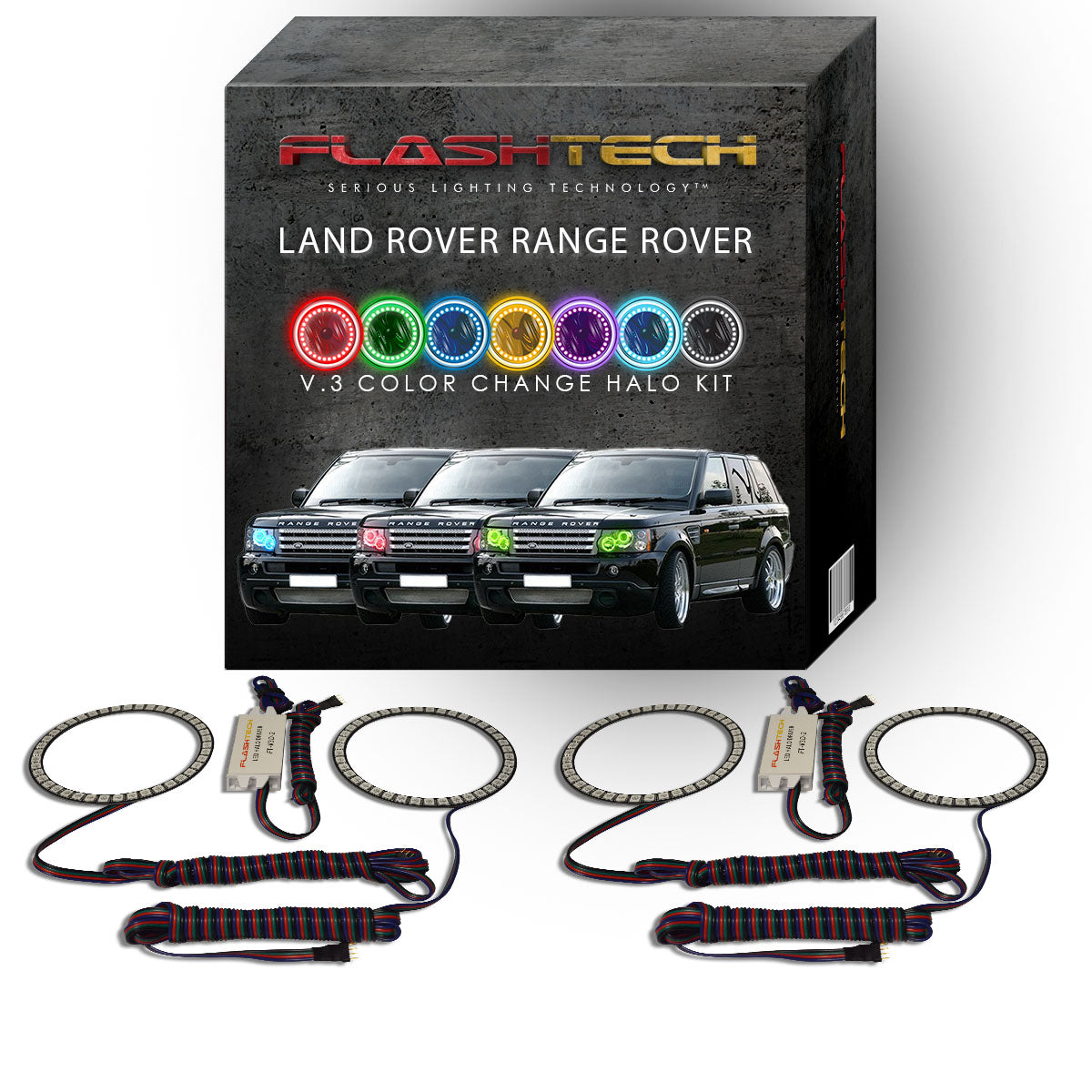 Land Rover-Range Rover-2006, 2007, 2008, 2009, 2010-LED-Halo-Headlights-RGB-No Remote-LR-RR0610-V3H