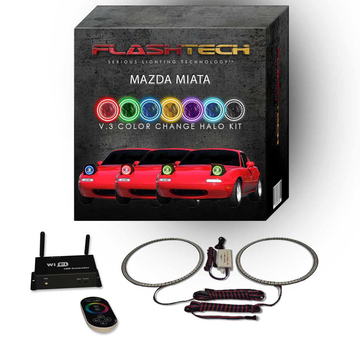 Mazda-Miata-1990, 1991, 1992, 1993, 1994, 1995, 1996, 1997,-LED-Halo-Headlights-RGB-IR Remote-MA-MI9097-V3HIR