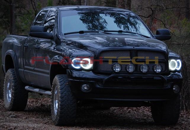 Dodge-Ram 1500-2002, 2003, 2004, 2005-LED-Halo-Headlights-White-RF Remote White-DO-RM0205-WHRF