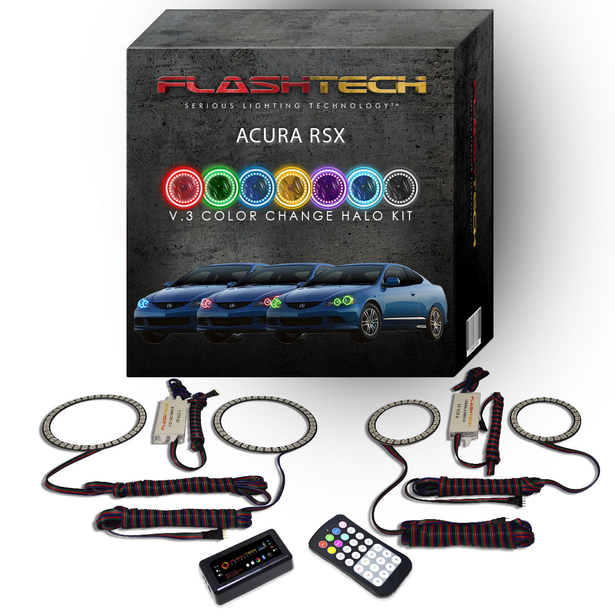 Acura-RSX-2005, 2006-LED-Halo-Headlights-RGB-Bluetooth RF Remote-AC-RSX0506-V3HBTRF