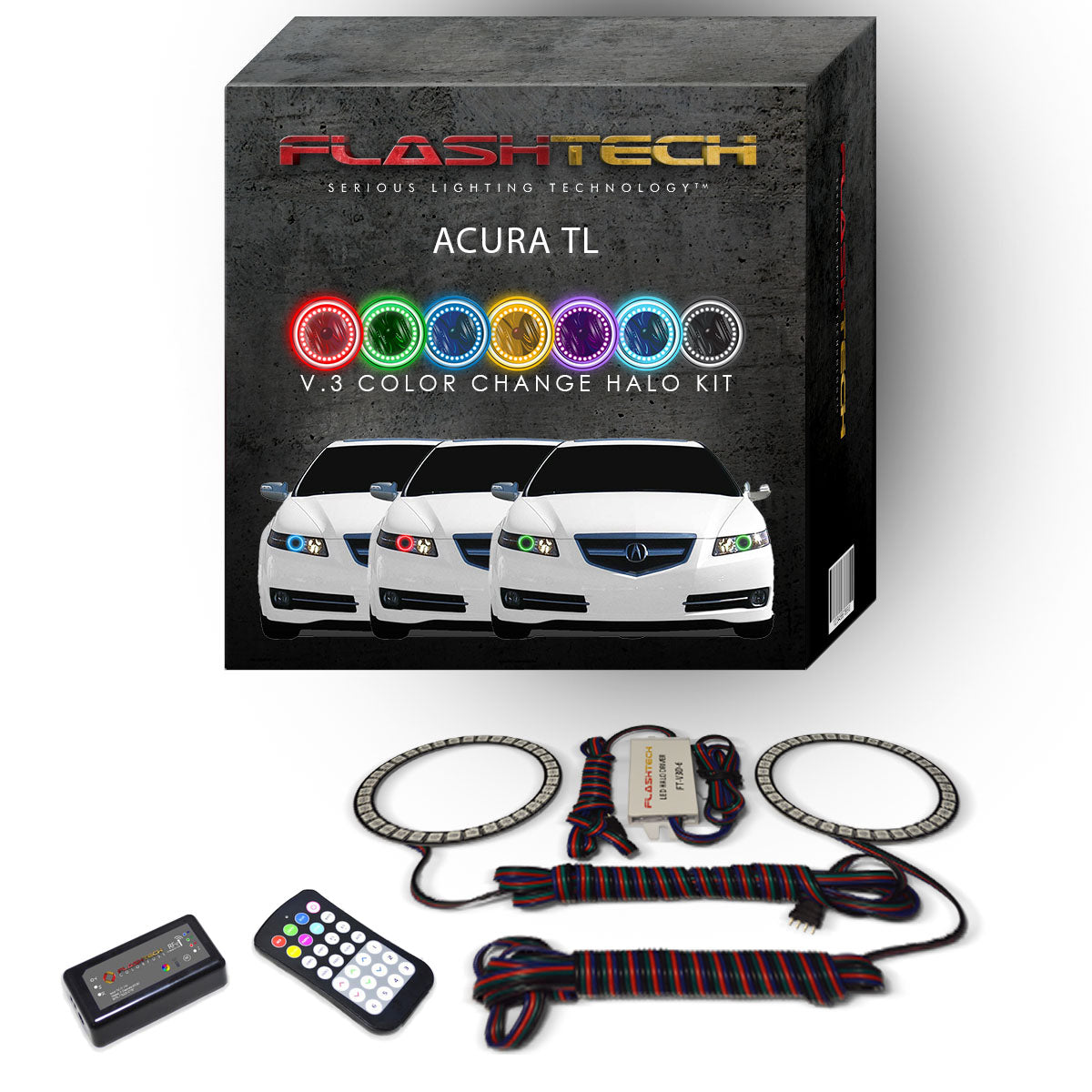 Acura-TL-2004, 2005, 2006, 2007, 2008-LED-Halo-Headlights-RGB-Bluetooth RF Remote-AC-TL0408-V3HBTRF
