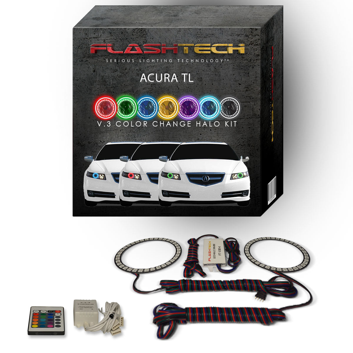 Acura-TL-2005, 2006, 2007-LED-Halo-Headlights-RGB-Bluetooth RF Remote-AC-TL0507-V3HBTRF