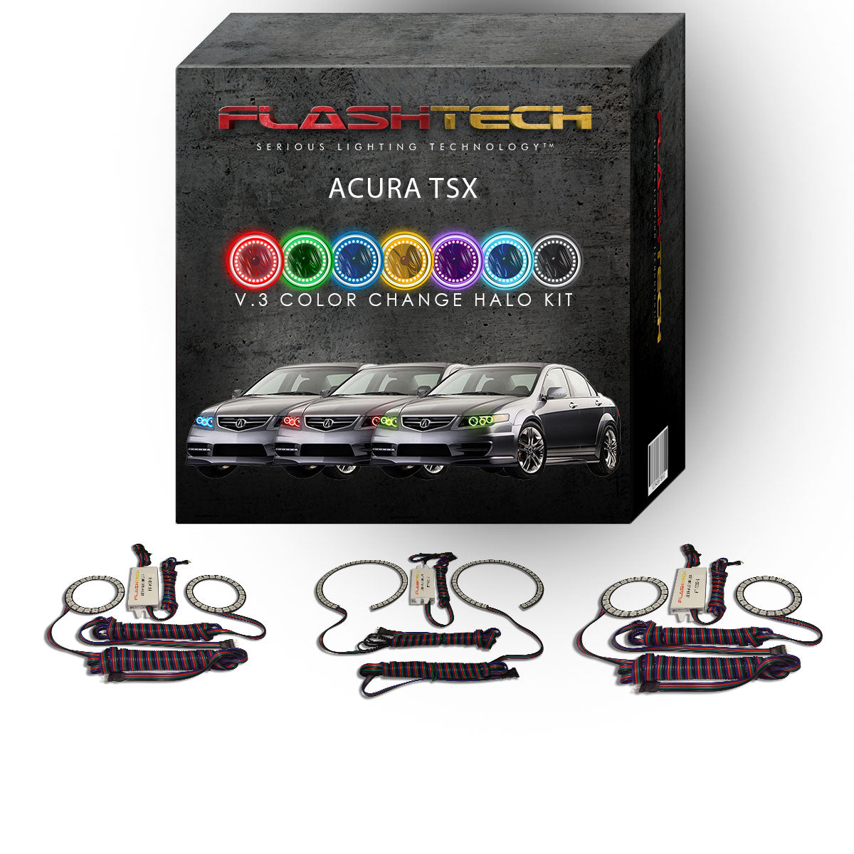 Acura-TSX-2004, 2005, 2006, 2007, 2008-LED-Halo-Headlights-RGB-No Remote-AC-TSX0408-V3H