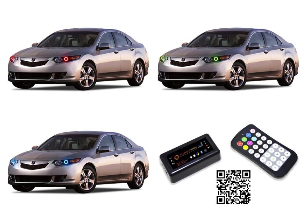 Acura-TSX-2009, 2010, 2011, 2012, 2013, 2014-LED-Halo-Headlights-RGB-Bluetooth RF Remote-AC-TSX0914-V3HBTRF