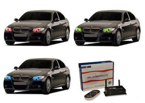 BMW-335i-2006, 2007, 2008-LED-Halo-Headlights-RGB-WiFi Remote-BM-35I07-V3HWI
