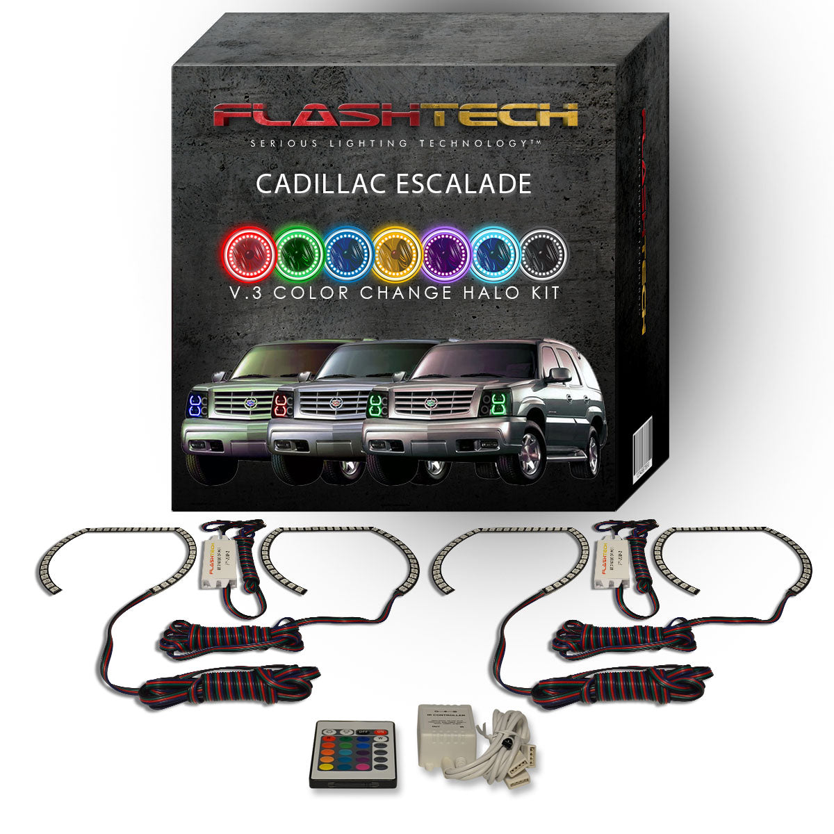 Cadillac-Escalade-2002, 2003, 2004, 2005, 2006-LED-Halo-Headlights-RGB-Bluetooth RF Remote-CA-ES0206-V3HBTRF