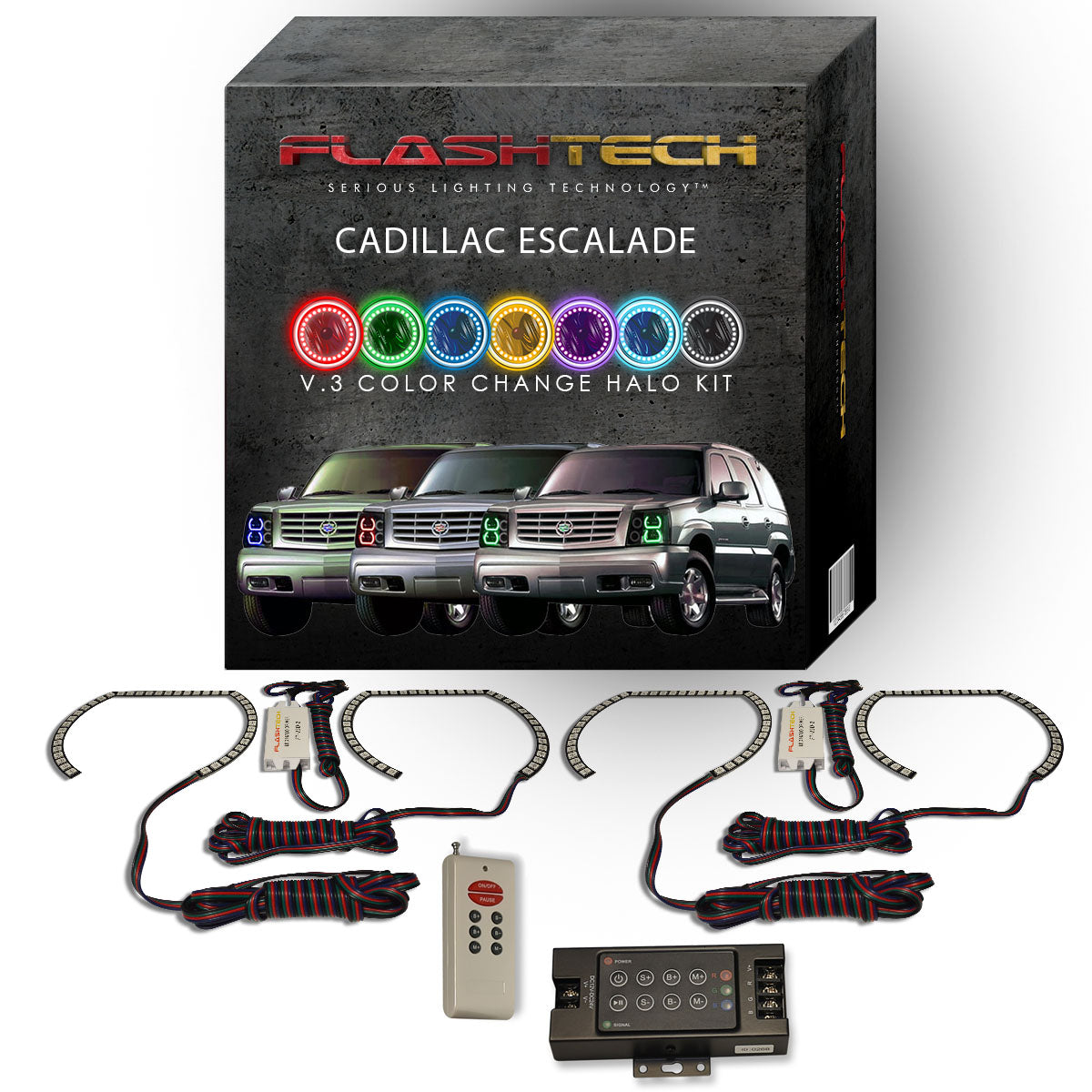 Cadillac-Escalade-2002, 2003, 2004, 2005, 2006-LED-Halo-Headlights-Blue-No Remote-CA-ES0206-BH
