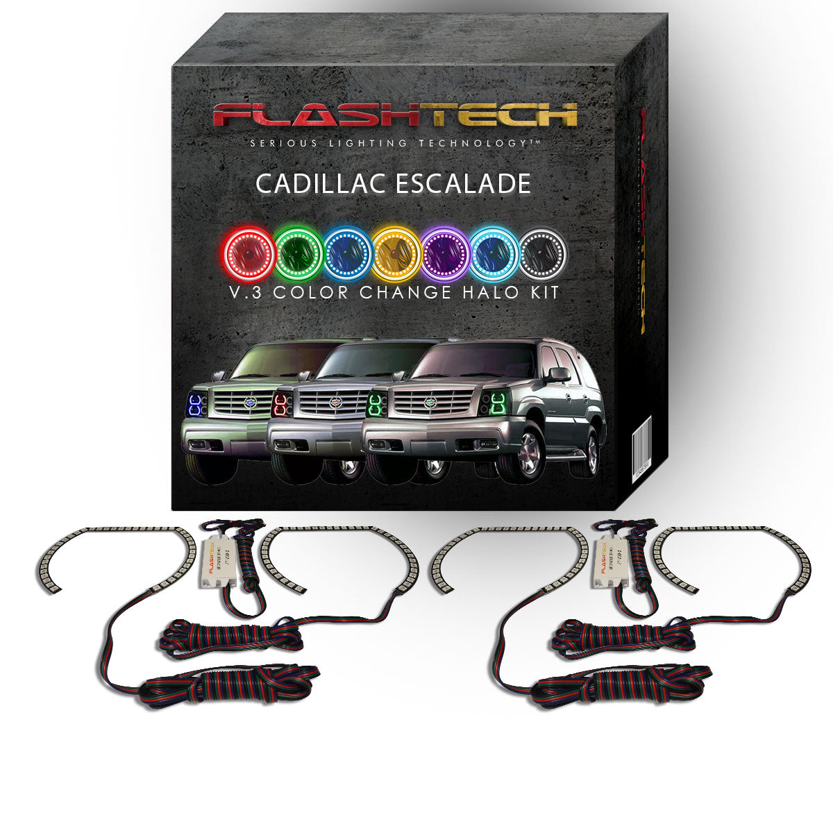 Cadillac-Escalade-2002, 2003, 2004, 2005, 2006-LED-Halo-Headlights-RGB-No Remote-CA-ES0206-V3H