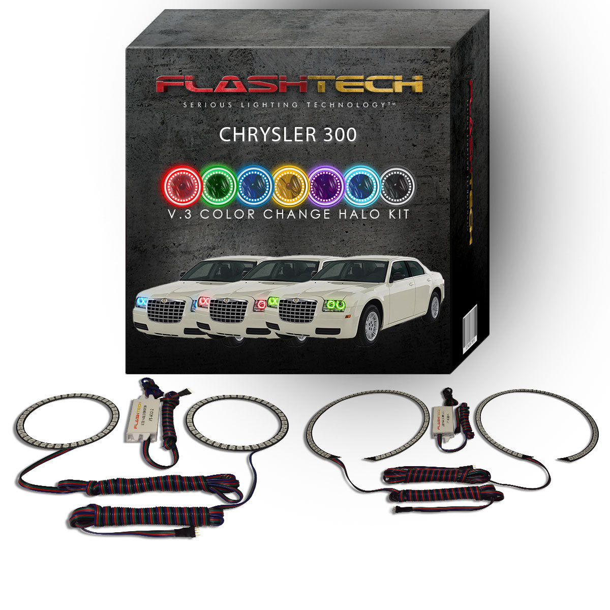 Chrysler-300-2005, 2006, 2007, 2008, 2009, 2010-LED-Halo-Headlights-RGB-No Remote-CH-300510-V3H