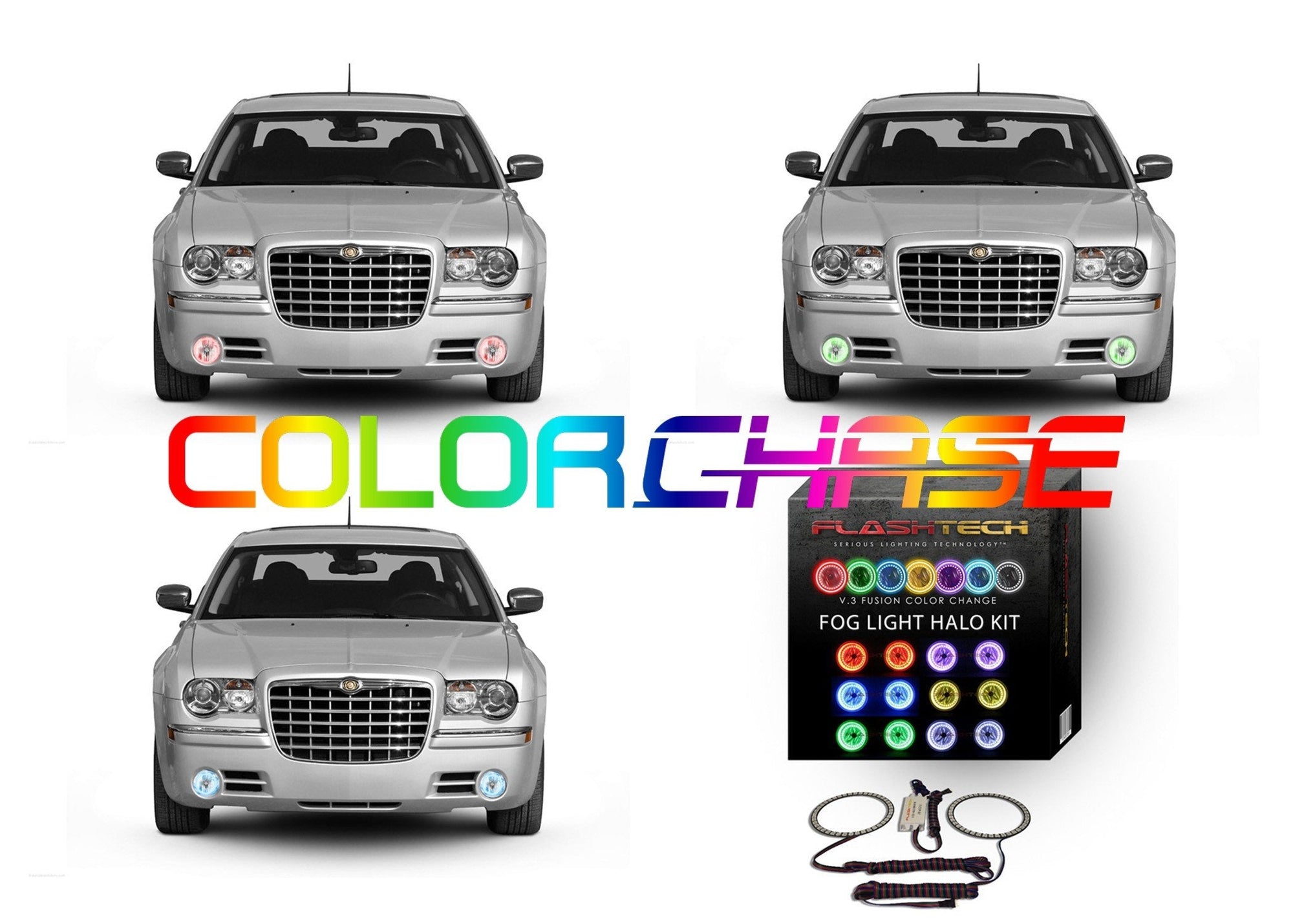 Chrysler-300-2005, 2006, 2007, 2008, 2009, 2010-LED-Halo-Fog Lights-ColorChase-No Remote-CH-30C0510-CCF