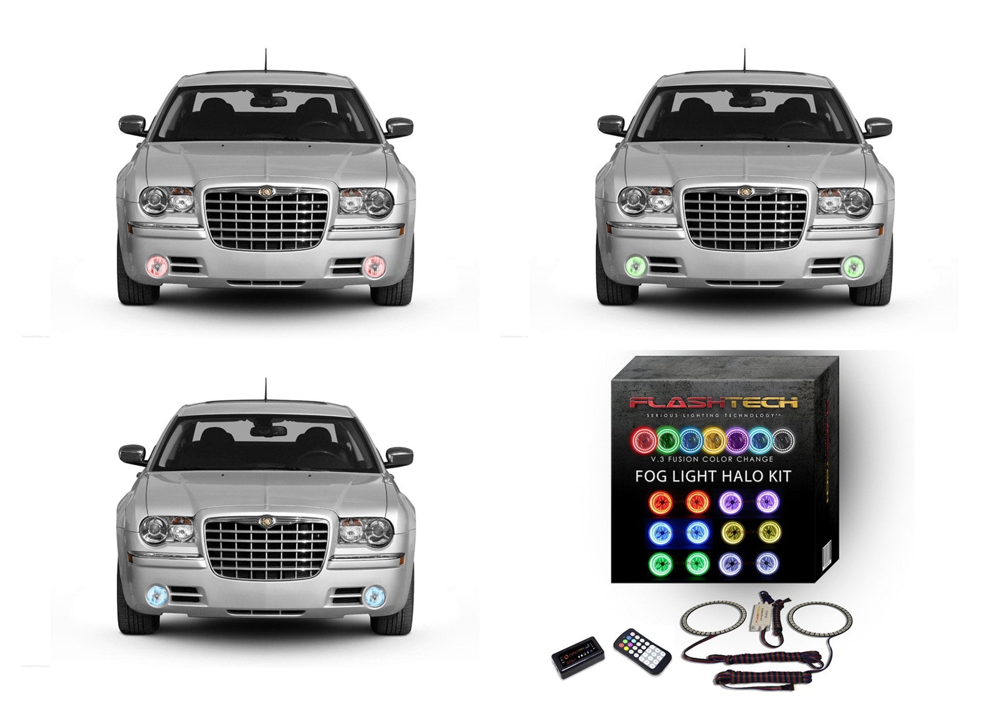 Chrysler-300-2005, 2006, 2007, 2008, 2009, 2010-LED-Halo-Fog Lights-RGB-Bluetooth RF Remote-CH-30C0510-V3FBTRF