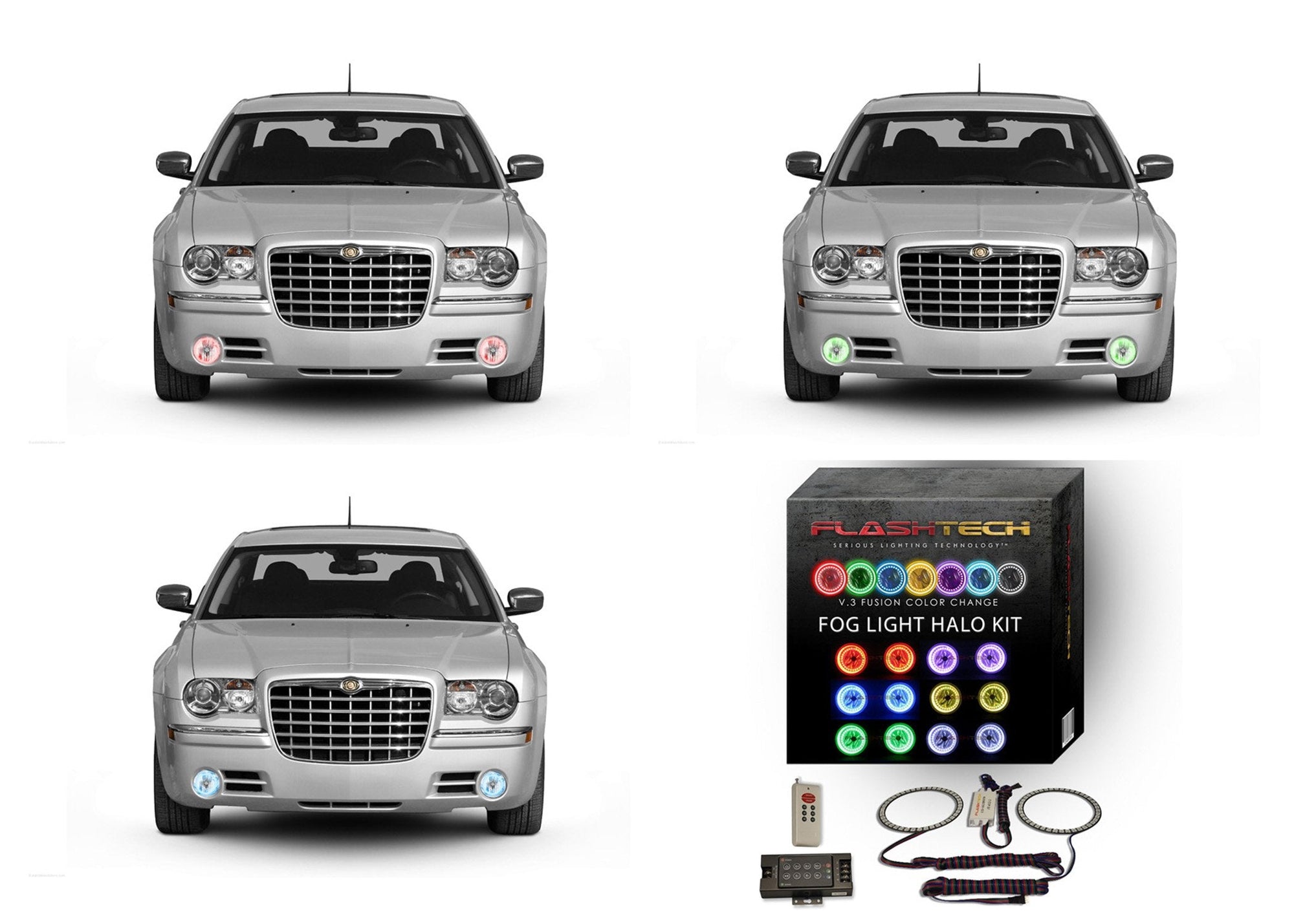 Chrysler-300-2005, 2006, 2007, 2008, 2009, 2010-LED-Halo-Fog Lights-RGB-RF Remote-CH-30C0510-V3FRF