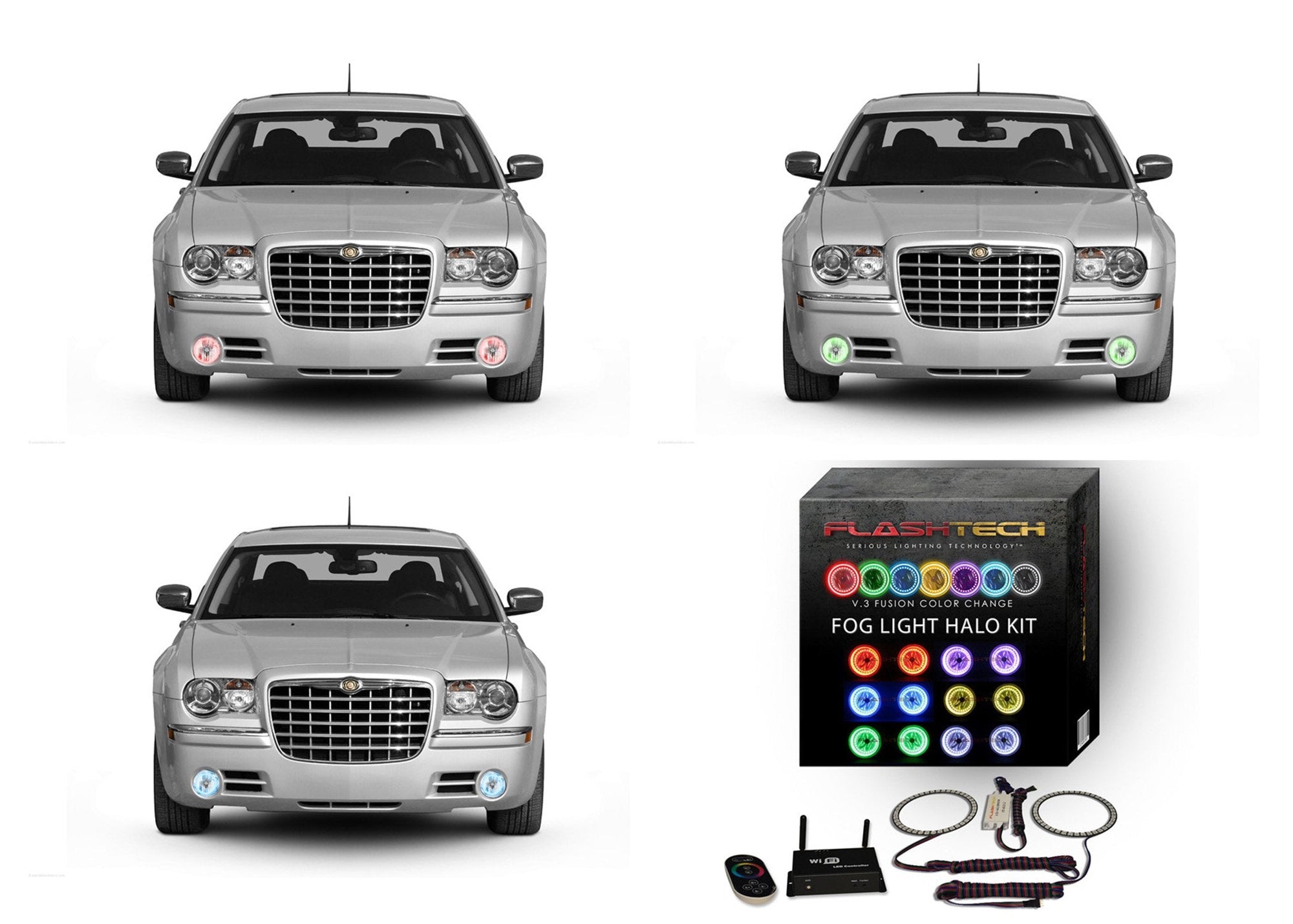Chrysler-300-2005, 2006, 2007, 2008, 2009, 2010-LED-Halo-Fog Lights-RGB-WiFi Remote-CH-30C0510-V3FWI