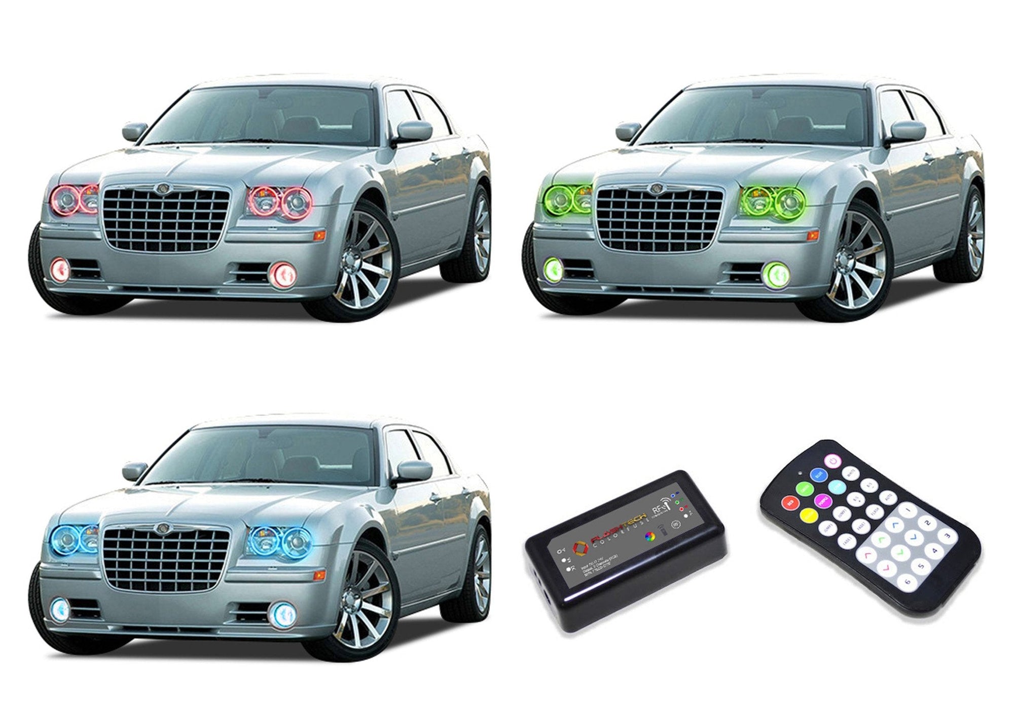 Chrysler-300-2005, 2006, 2007, 2008, 2009, 2010-LED-Halo-Headlights and Fog Lights-RGB-Colorfuse RF Remote-CH-30C0510-V3HFCFRF