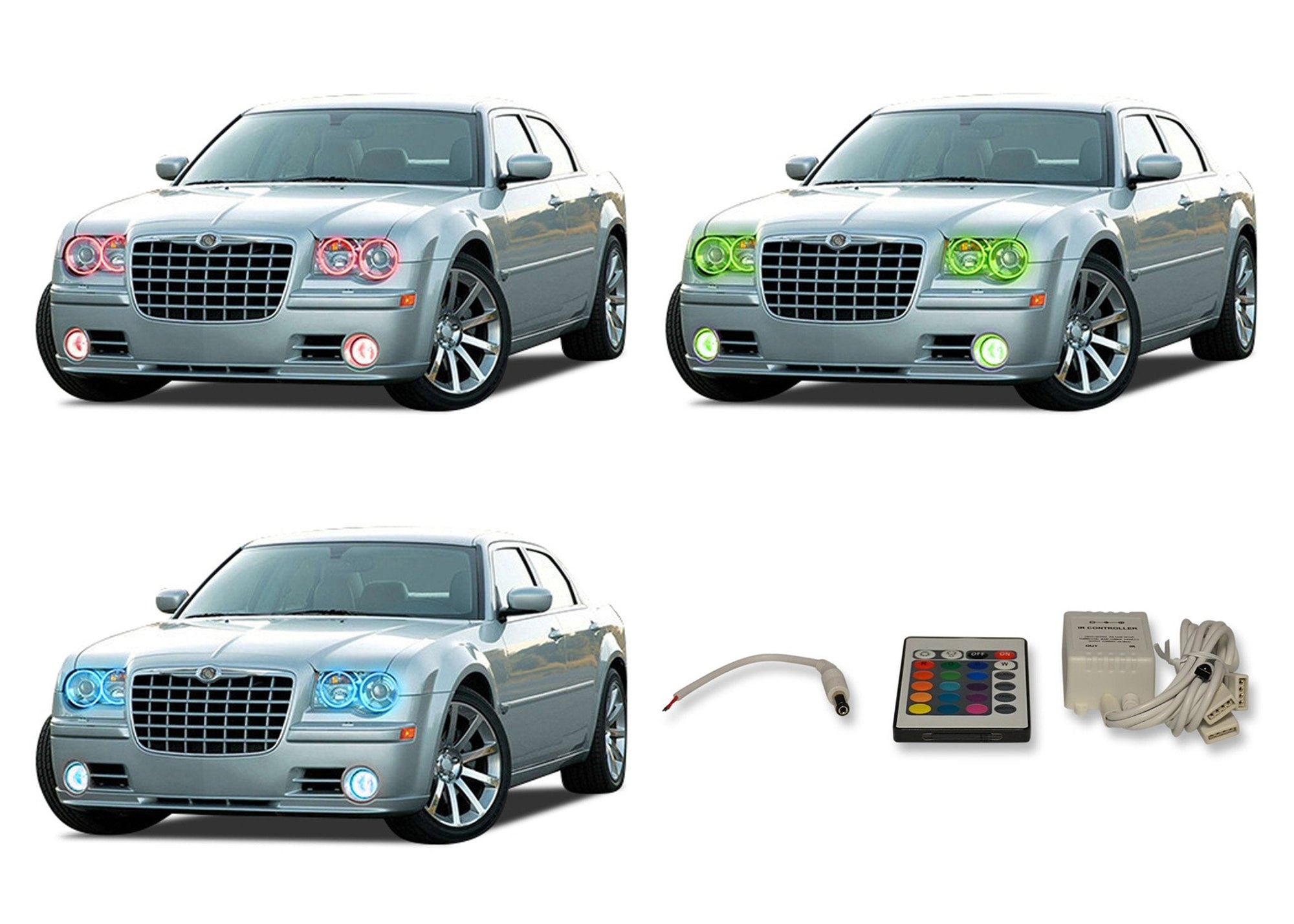 Chrysler-300-2005, 2006, 2007, 2008, 2009, 2010-LED-Halo-Headlights and Fog Lights-RGB-IR Remote-CH-30C0510-V3HFIR