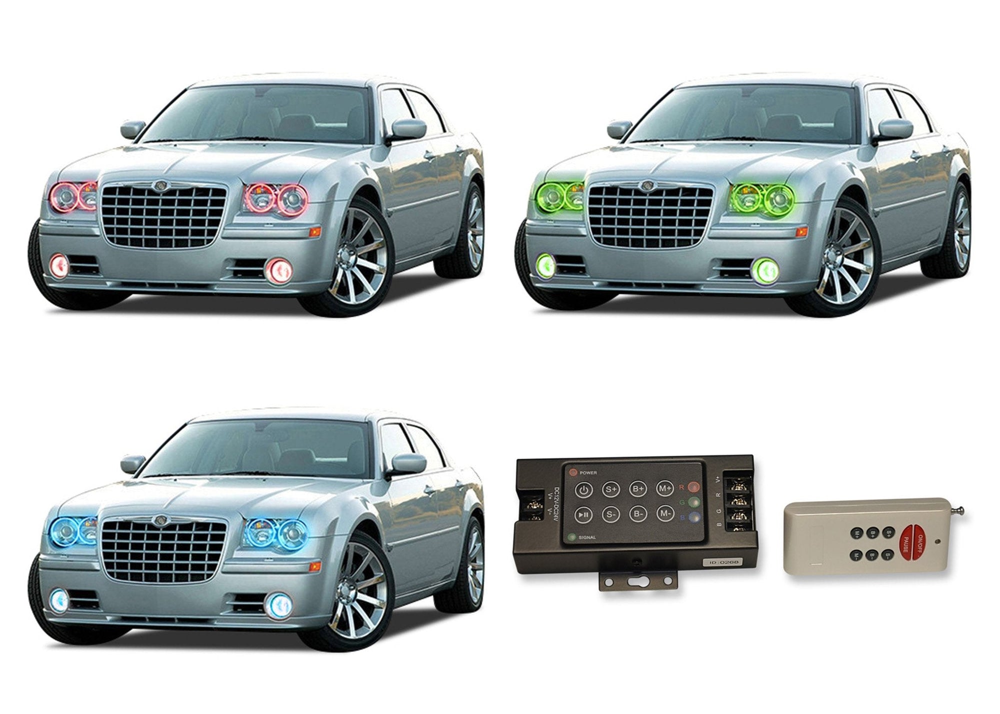 Chrysler-300-2005, 2006, 2007, 2008, 2009, 2010-LED-Halo-Headlights and Fog Lights-RGB-RF Remote-CH-30C0510-V3HFRF