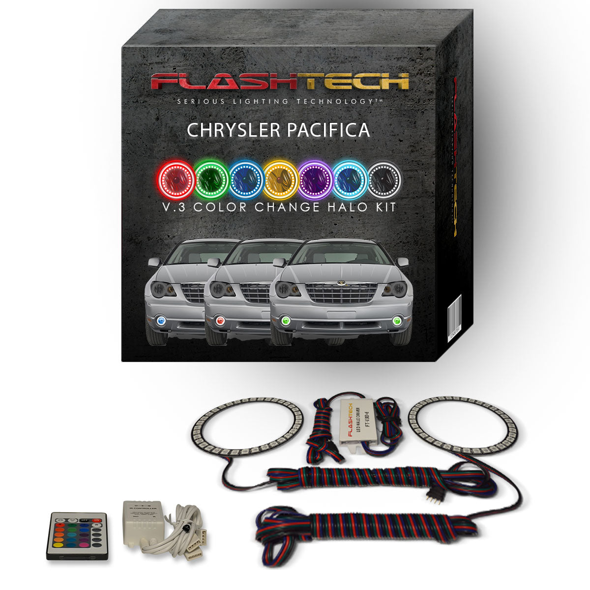 Chrysler-Pacifica-2006, 2007, 2008, 2009-LED-Halo-Fog Lights-RGB-Bluetooth RF Remote-CH-PF0609-V3FBTRF