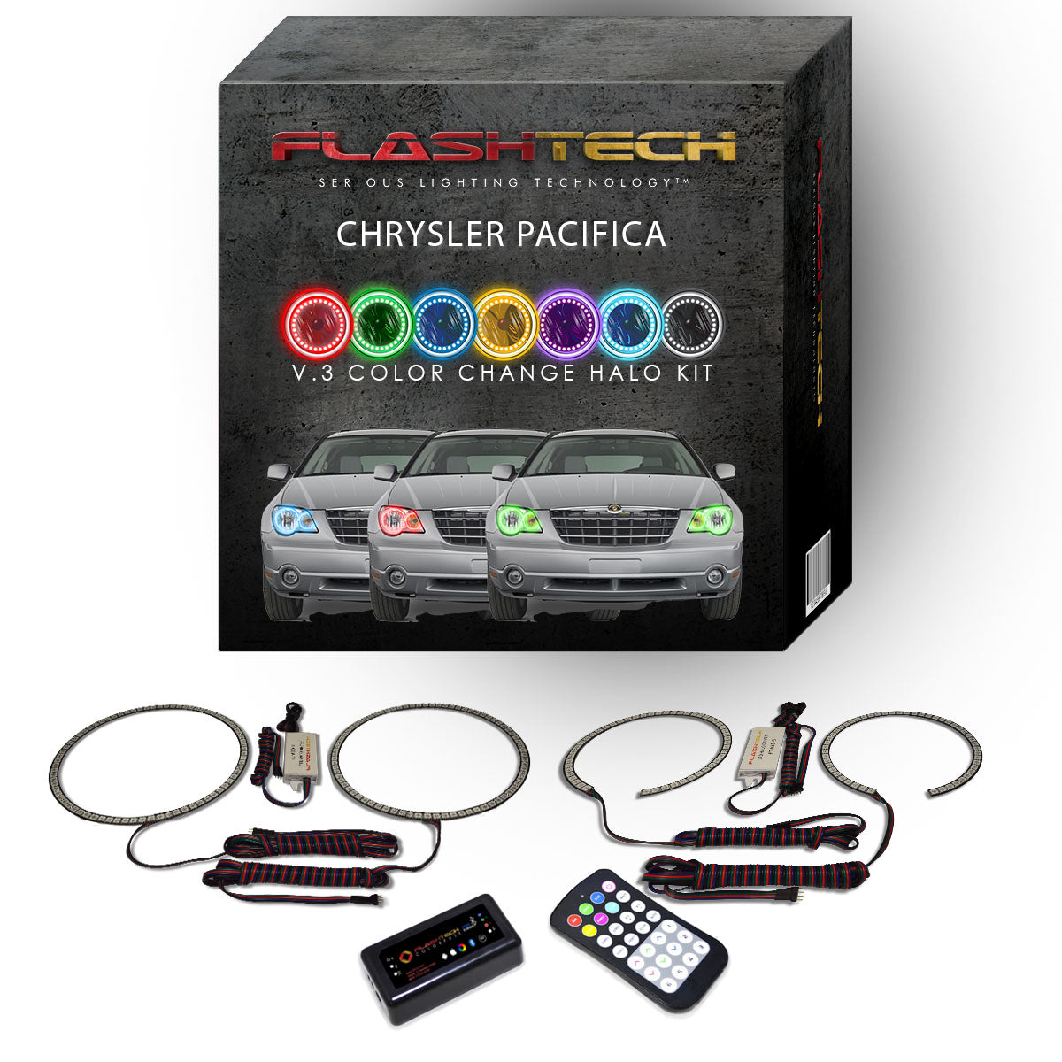Chrysler-Pacifica-2006, 2007, 2008, 2009-LED-Halo-Headlights-RGB-RF Remote-CH-PF0609-V3HRF