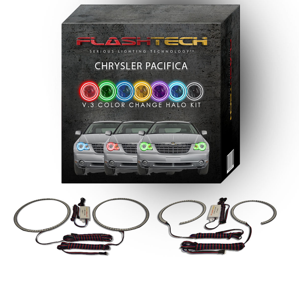 Chrysler-Pacifica-2006, 2007, 2008, 2009-LED-Halo-Headlights-RGB-No Remote-CH-PF0609-V3H