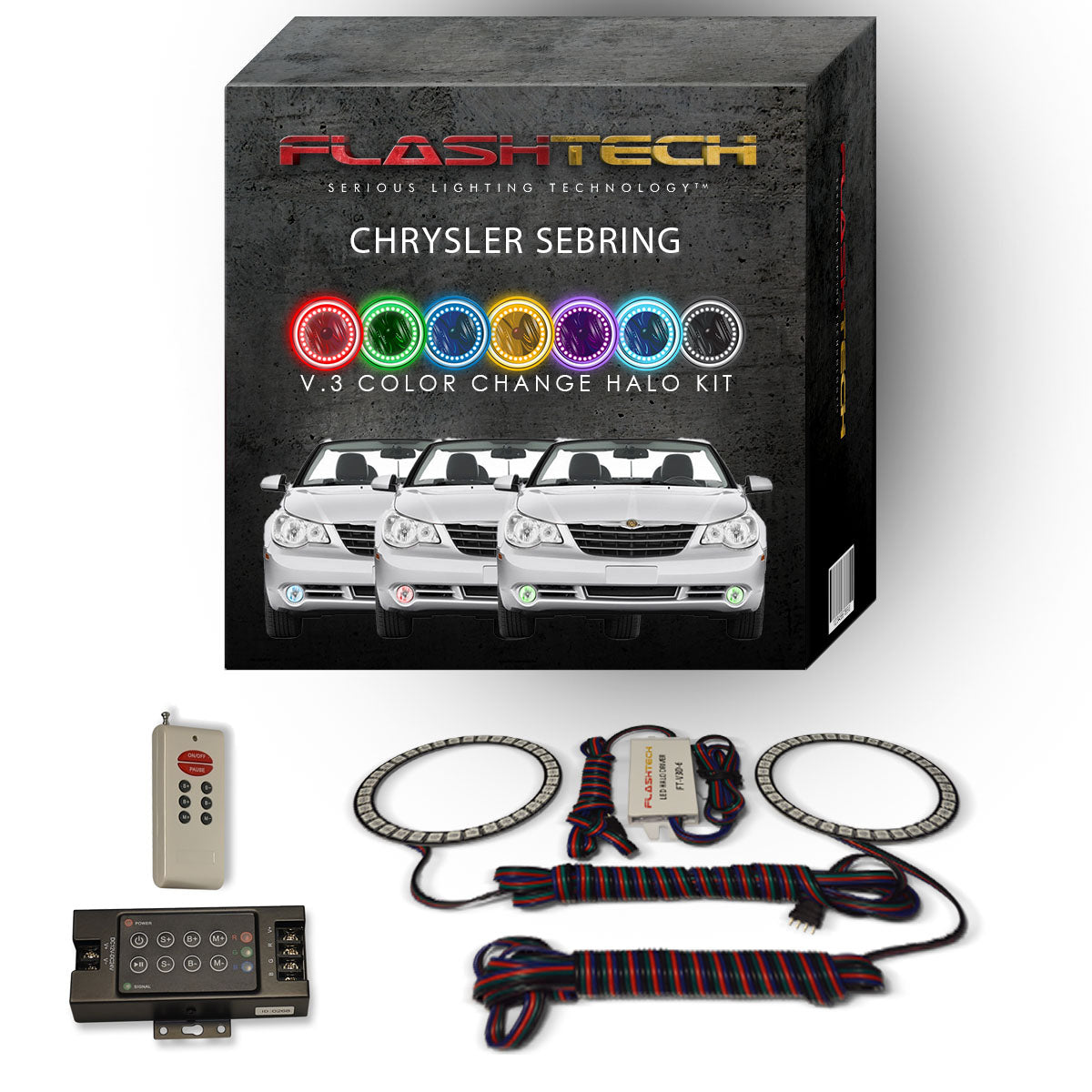 Chrysler-Sebring-2008, 2009, 2010-LED-Halo-Fog Lights-RGB-Bluetooth RF Remote-CH-SB0810-V3FBTRF