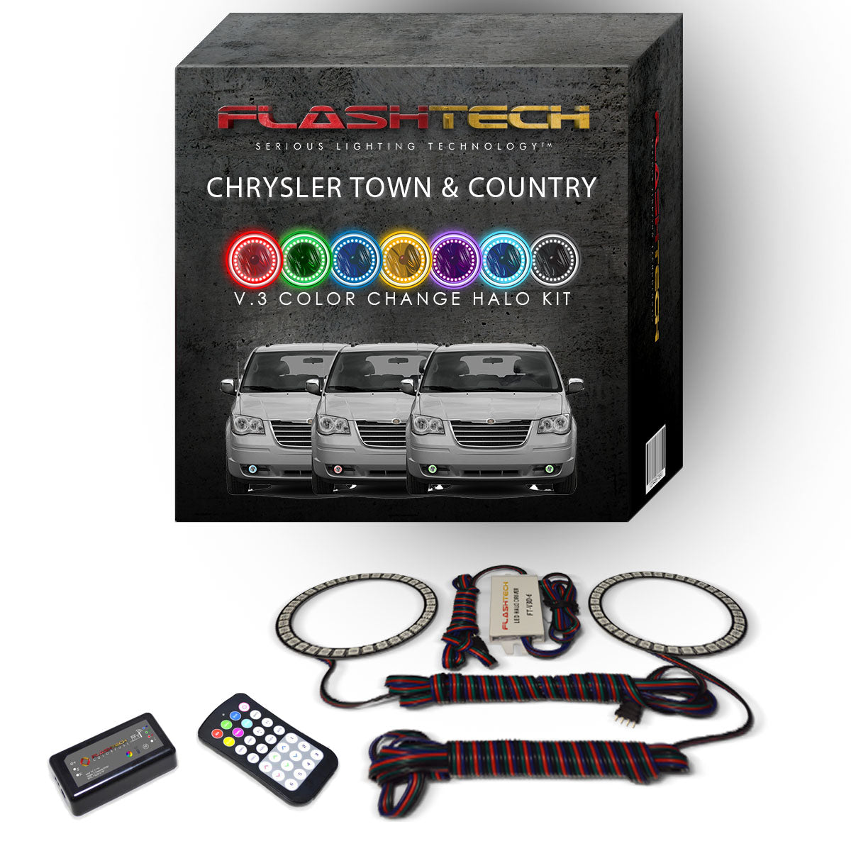 Chrysler-Town & Country-2005, 2006, 2007, 2008, 2009, 2010-LED-Halo-Fog Lights-RGB-Bluetooth RF Remote-CH-TC0510-V3FBTRF