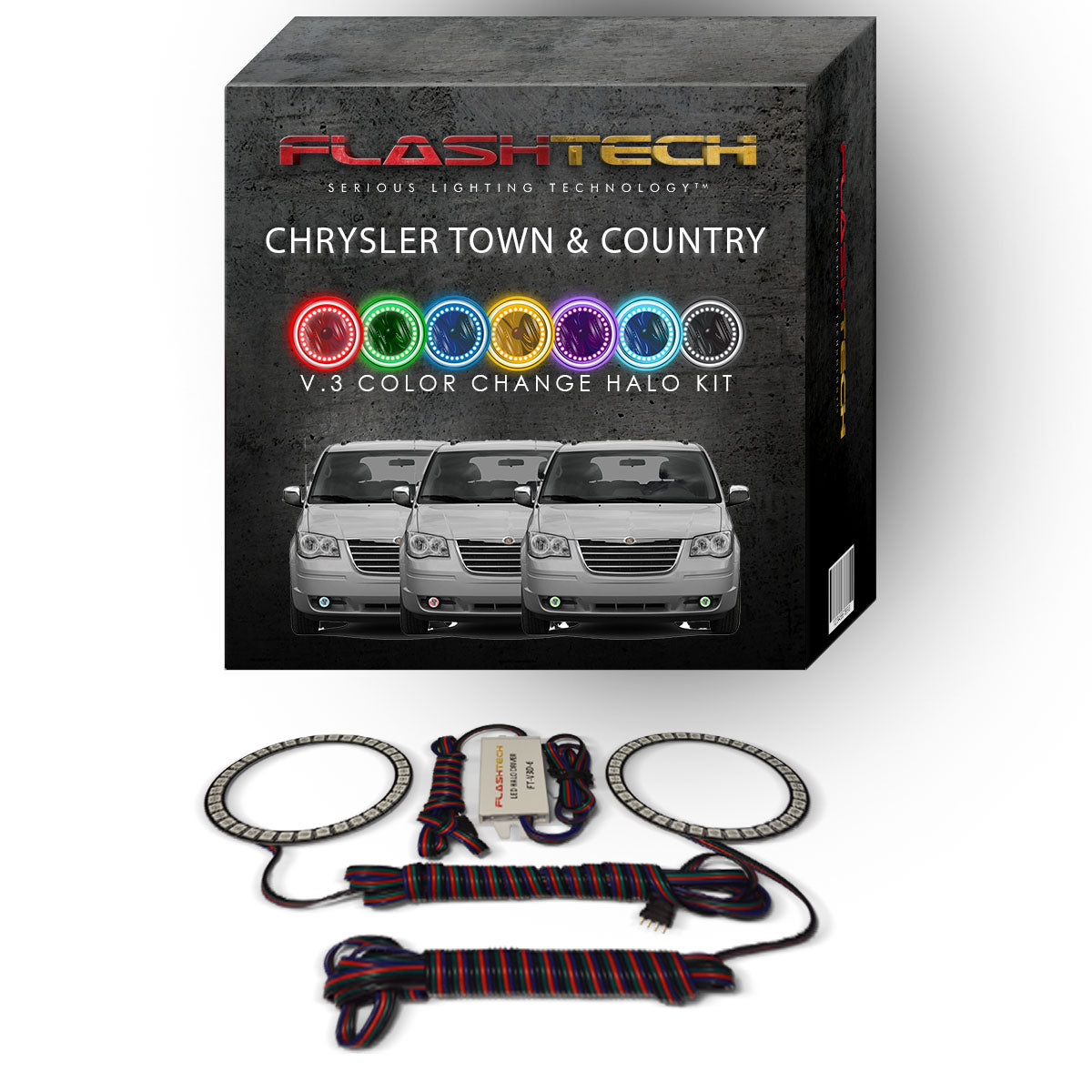 Chrysler-Town & Country-2005, 2006, 2007, 2008, 2009, 2010-LED-Halo-Fog Lights-RGB-No Remote-CH-TC0510-V3F