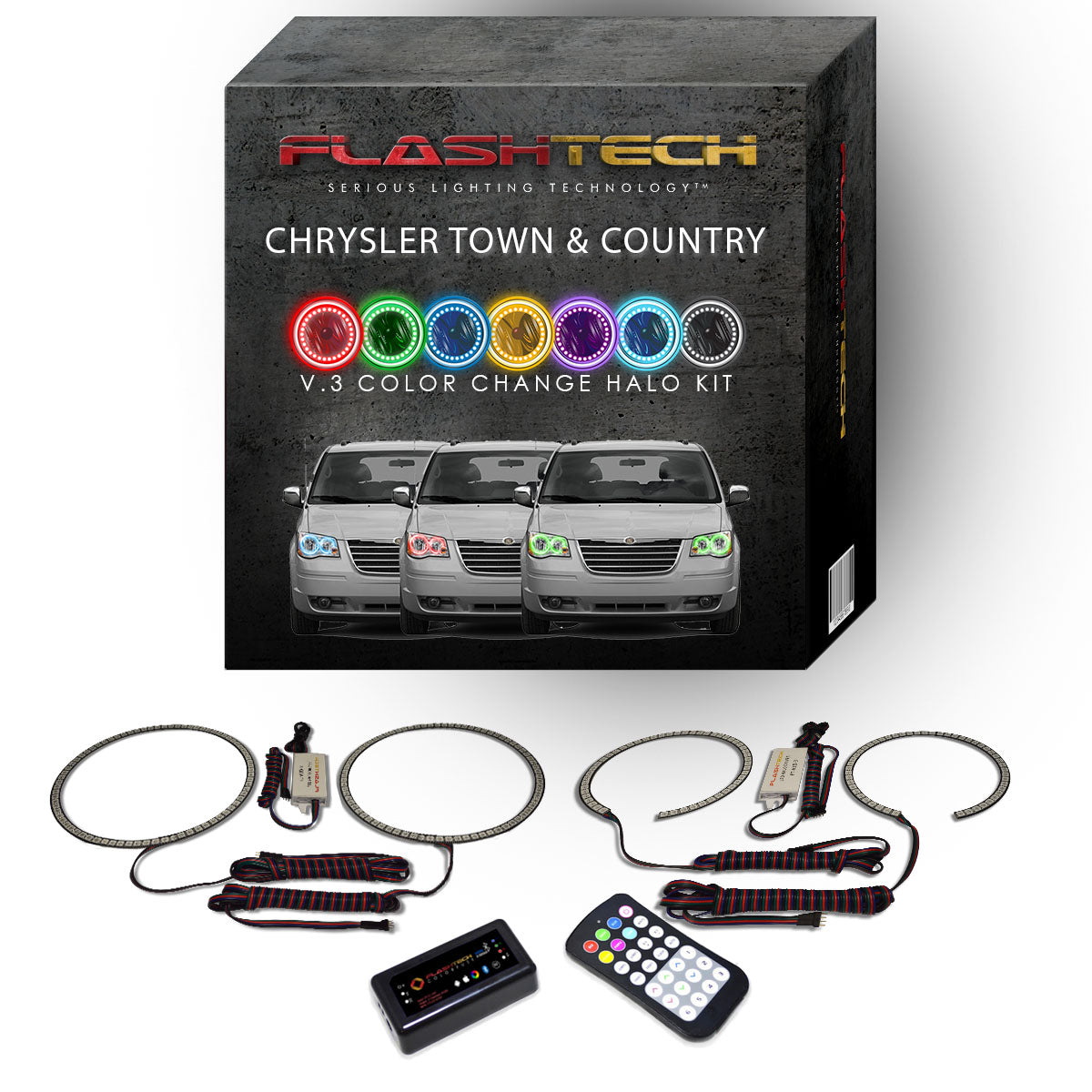 Chrysler-Town & Country-2005, 2006, 2007, 2008, 2009, 2010-LED-Halo-Headlights-RGB-RF Remote-CH-TC0510-V3HRF