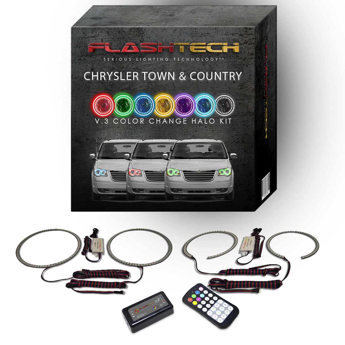 Chrysler-Town & Country-2005, 2006, 2007, 2008, 2009, 2010-LED-Halo-Headlights-RGB-RF Remote-CH-TC0510-V3HRF