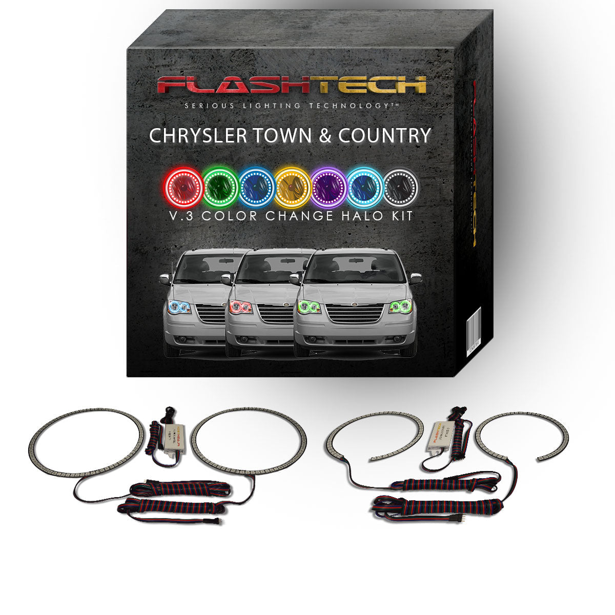 Chrysler-Town & Country-2005, 2006, 2007, 2008, 2009, 2010-LED-Halo-Headlights-RGB-No Remote-CH-TC0510-V3H