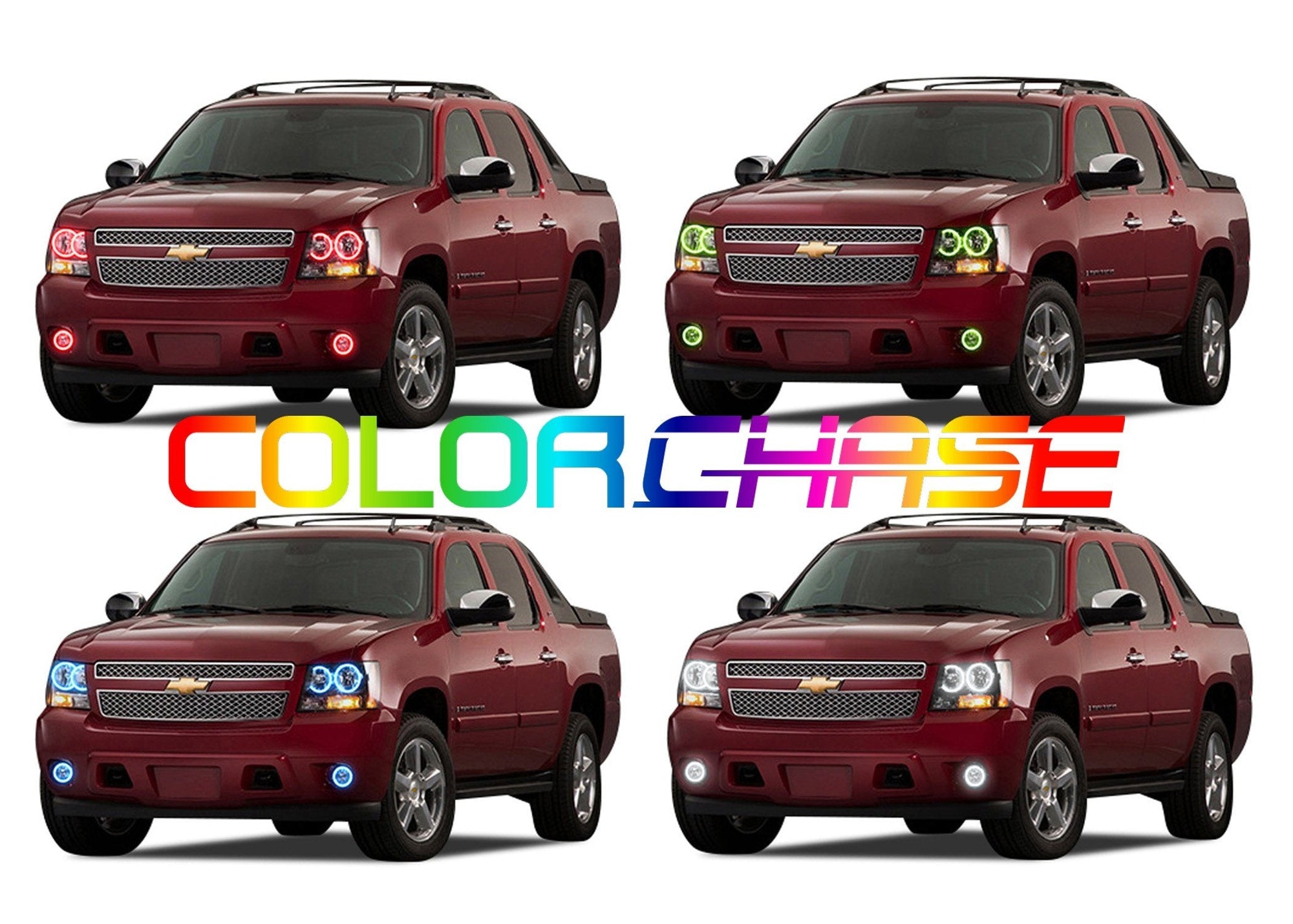 Chevrolet-Avalanche-2007, 2008, 2009, 2010, 2011, 2012, 2013-LED-Halo-Headlights and Fog Lights-ColorChase-No Remote-CY-AV0713-CCHF