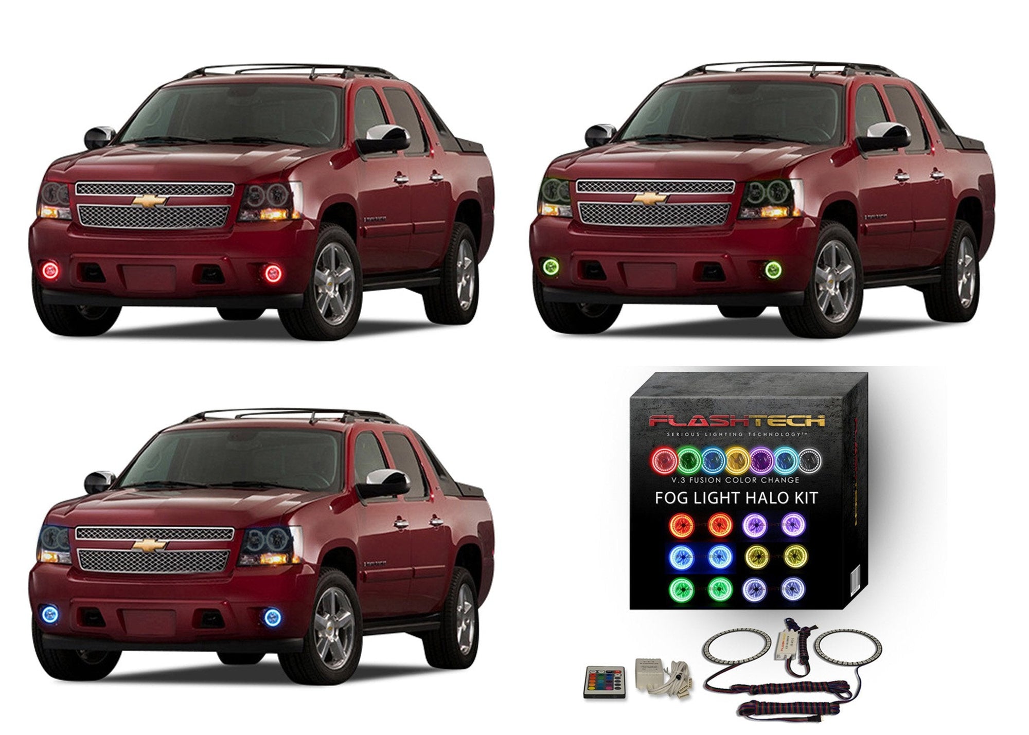 Chevrolet-Avalanche-2007, 2008, 2009, 2010, 2011, 2012, 2013-LED-Halo-Fog Lights-RGB-IR Remote-CY-AV0713-V3FIR