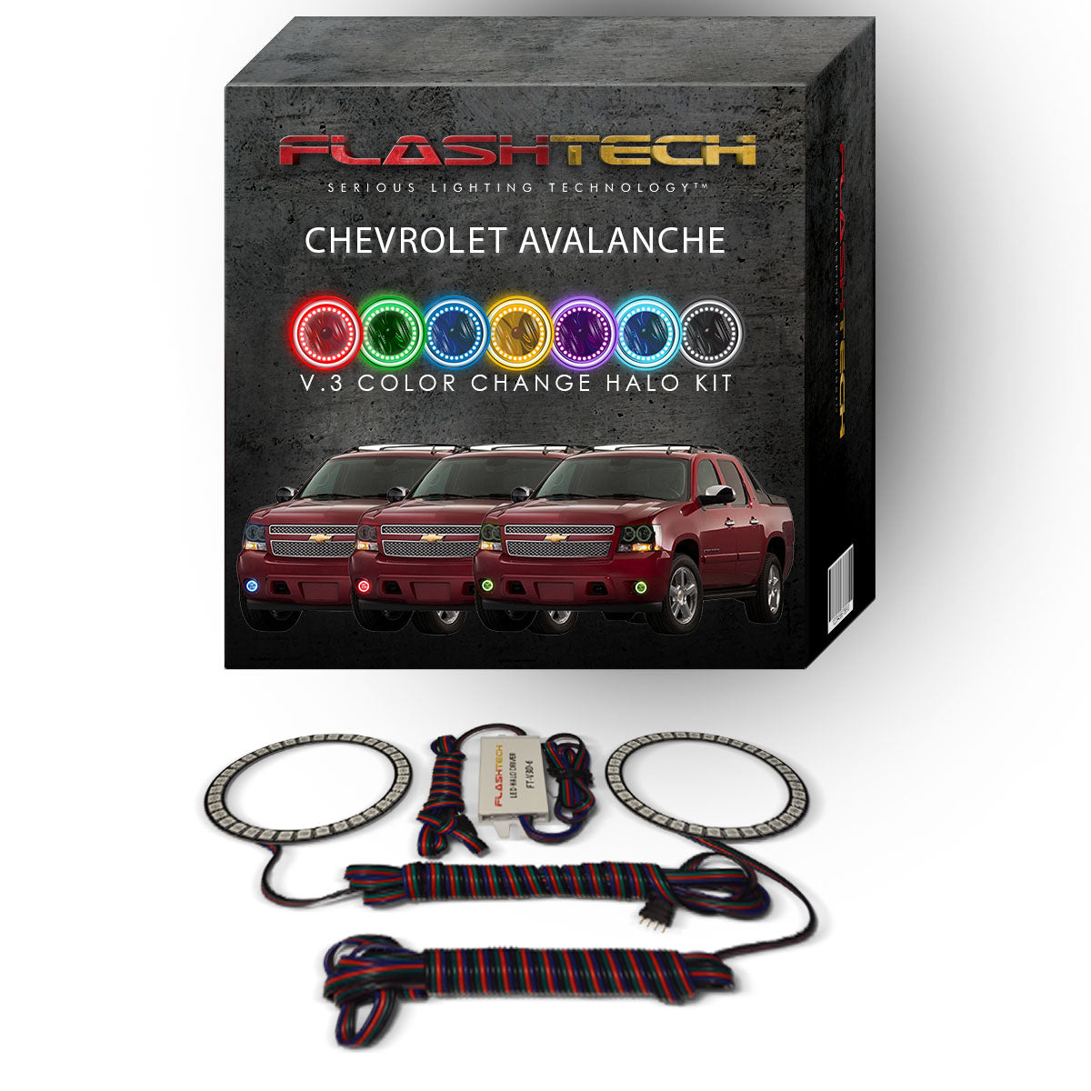 Chevrolet-Avalanche-2007, 2008, 2009, 2010, 2011, 2012, 2013-LED-Halo-Fog Lights-RGB-No Remote-CY-AV0713-V3F