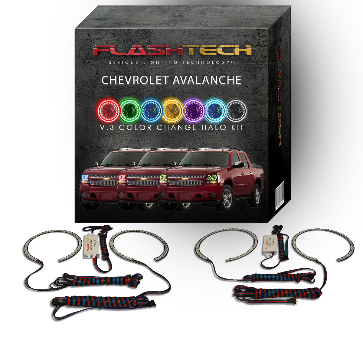 Chevrolet-Avalanche-2007, 2008, 2009, 2010, 2011, 2012, 2013-LED-Halo-Headlights-RGB-No Remote-CY-AV0713-V3H