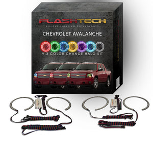 Chevrolet-Avalanche-2007, 2008, 2009, 2010, 2011, 2012, 2013-LED-Halo-Headlights-RGB-No Remote-CY-AV0713-V3H