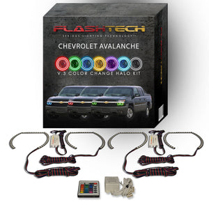 Chevrolet-Avalanche-2003, 2004, 2005, 2006-LED-Halo-Headlights-RGB-Bluetooth RF Remote-CY-AVC0306-V3HBTRF