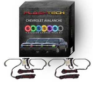 Chevrolet-Avalanche-2003, 2004, 2005, 2006-LED-Halo-Headlights-RGB-No Remote-CY-AVC0306-V3H
