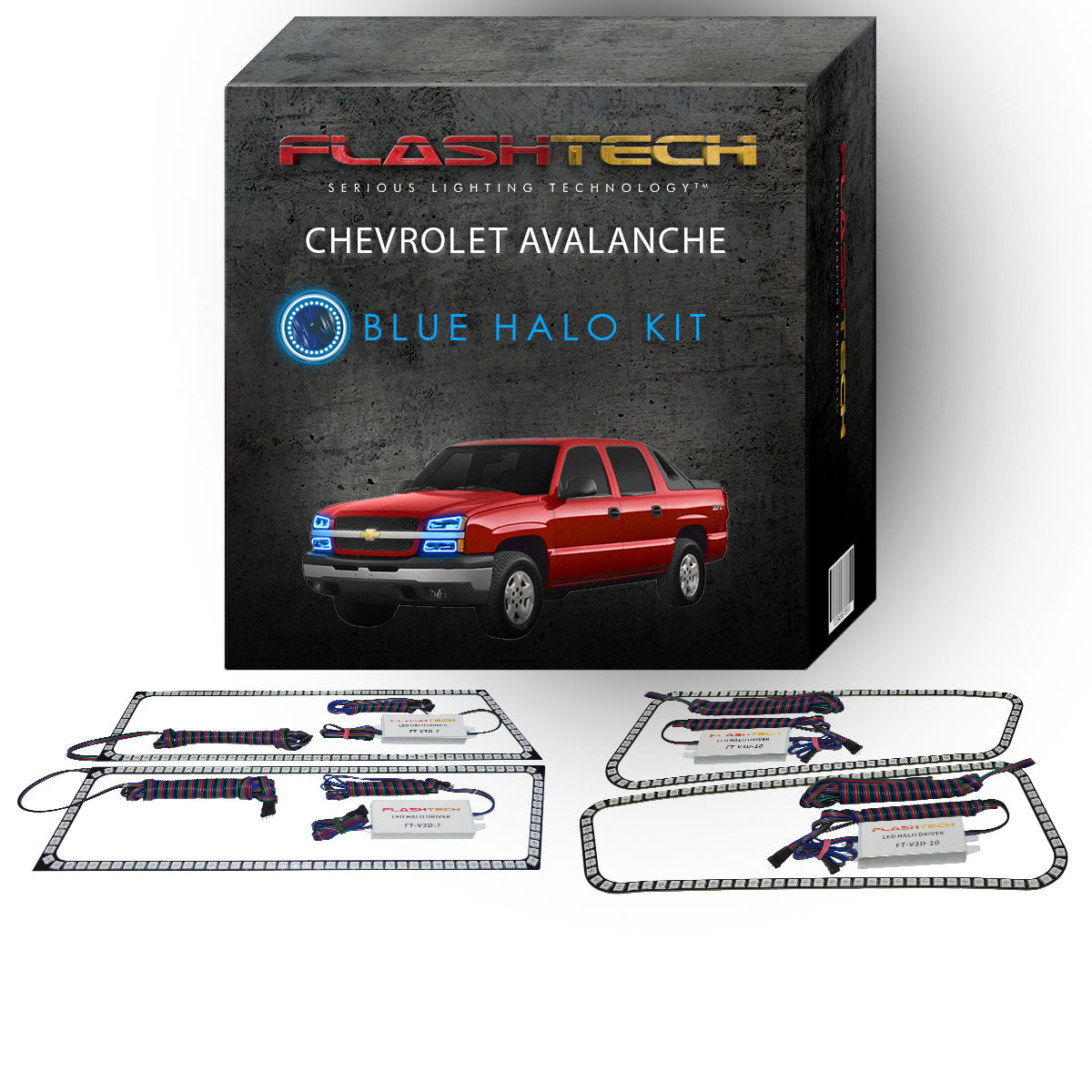 Chevrolet-Avalanche-2003, 2004, 2005, 2006-LED-Halo-Headlights-RGB-No Remote-CY-AVNC0306-V3H