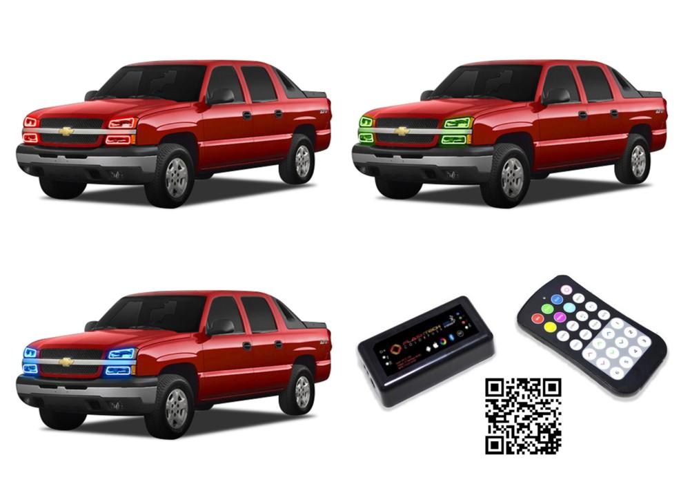 Chevrolet-Avalanche-2003, 2004, 2005, 2006-LED-Halo-Headlights-RGB-Bluetooth RF Remote-CY-AVNC0306-V3HBTRF