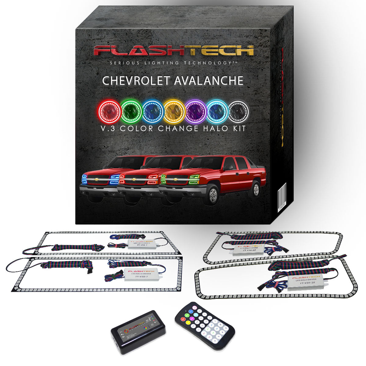 Chevrolet-Avalanche-2003, 2004, 2005, 2006-LED-Halo-Headlights-RGB-RF Remote-CY-AVNC0306-V3HRF