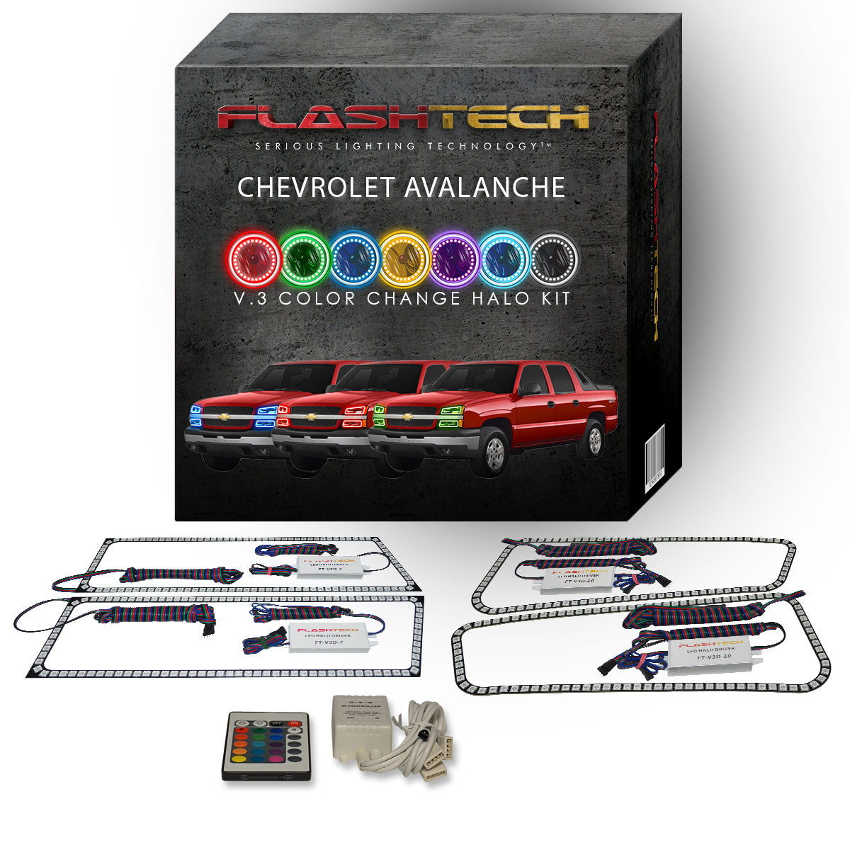 Chevrolet-Avalanche-2003, 2004, 2005, 2006-LED-Halo-Headlights-RGB-Bluetooth RF Remote-CY-AVNC0306-V3HBTRF