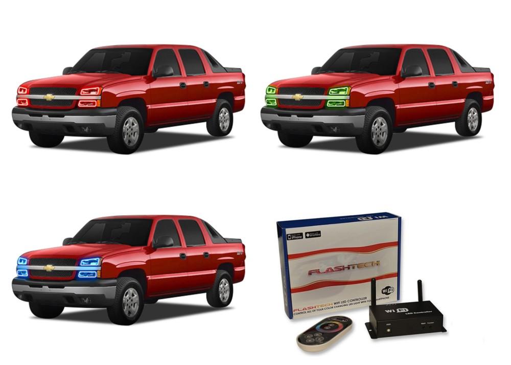 Chevrolet-Avalanche-2003, 2004, 2005, 2006-LED-Halo-Headlights-RGB-WiFi Remote-CY-AVNC0306-V3HWI