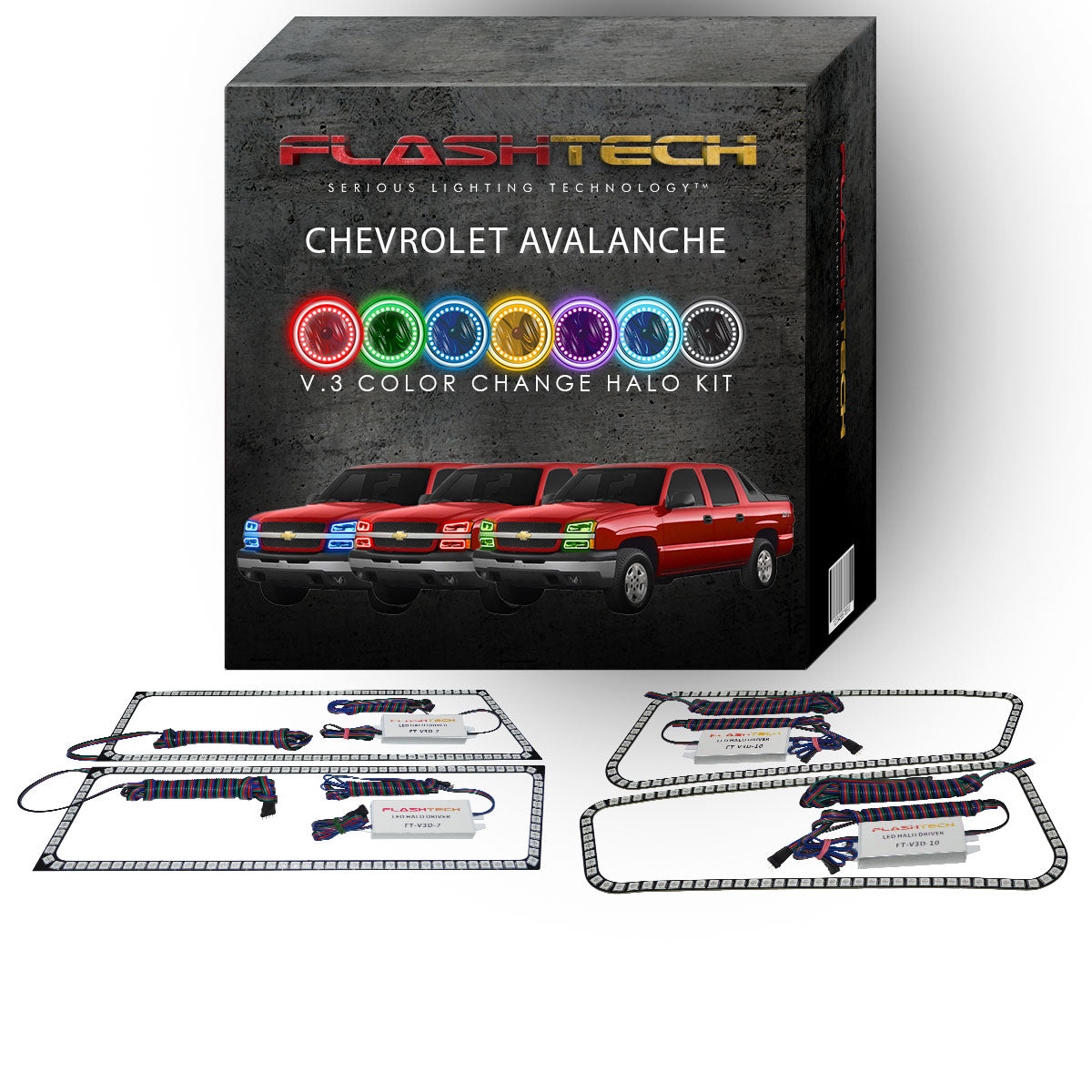 Chevrolet-Avalanche-2003, 2004, 2005, 2006-LED-Halo-Headlights-RGB-No Remote-CY-AVNC0306-V3H