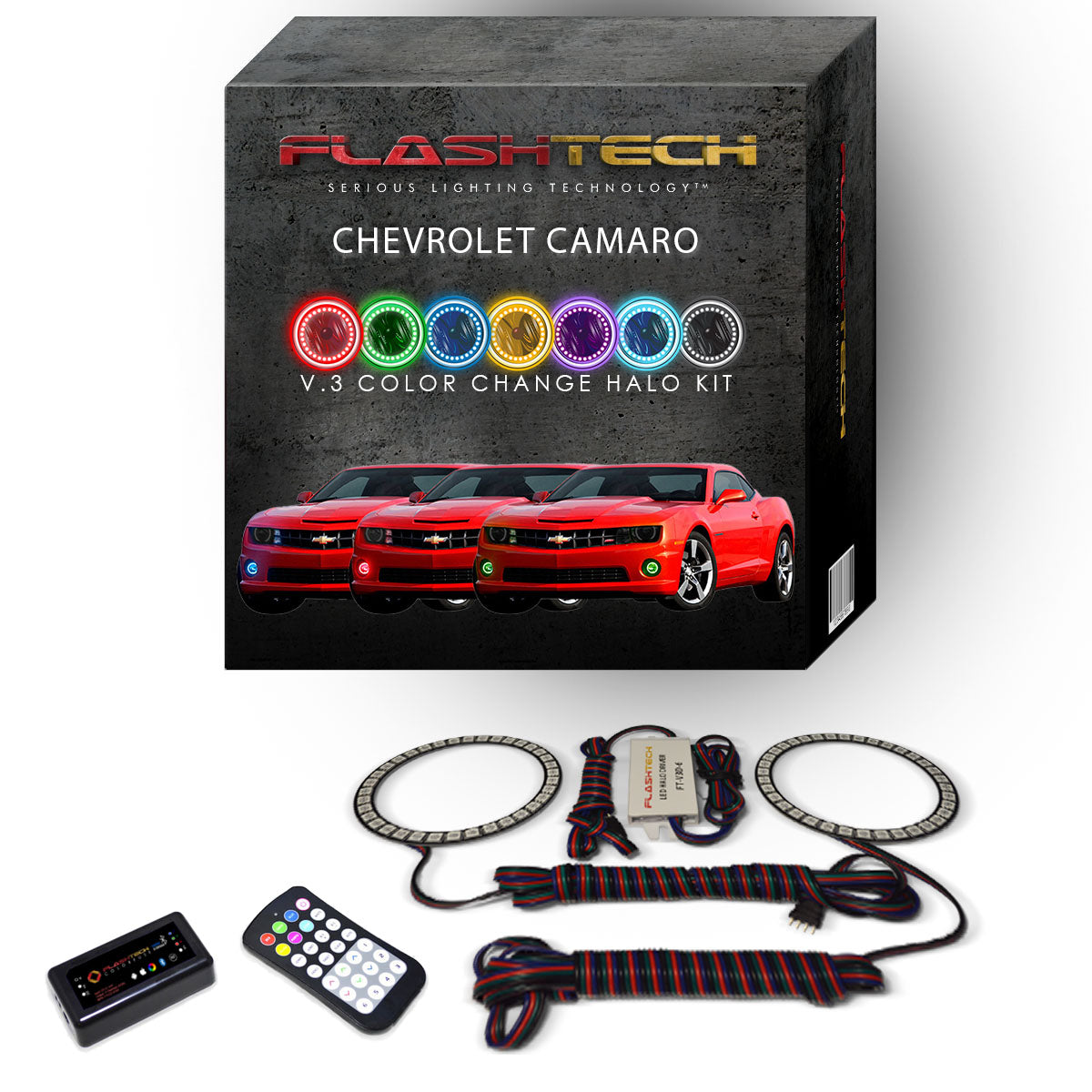 Chevrolet-Camaro-2010, 2011, 2012, 2013-LED-Halo-Fog Lights-RGB-Bluetooth RF Remote-CY-CA1013-V3FBTRF