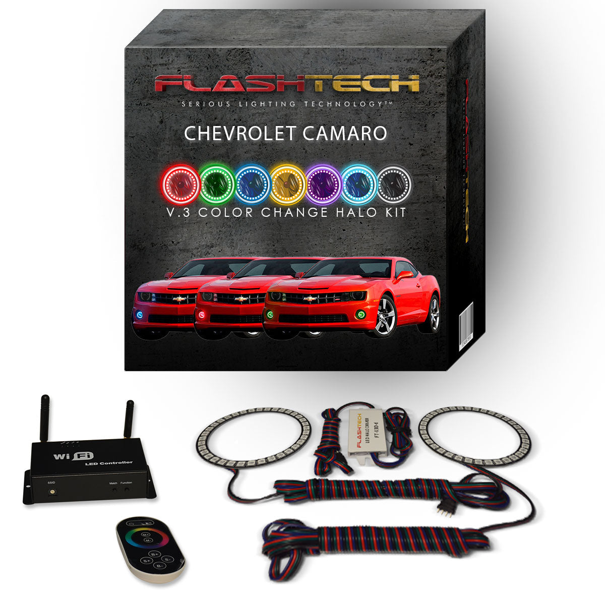 Chevrolet-Camaro-2010, 2011, 2012, 2013-LED-Halo-Fog Lights-RGB-Bluetooth RF Remote-CY-CA1013-V3FBTRF