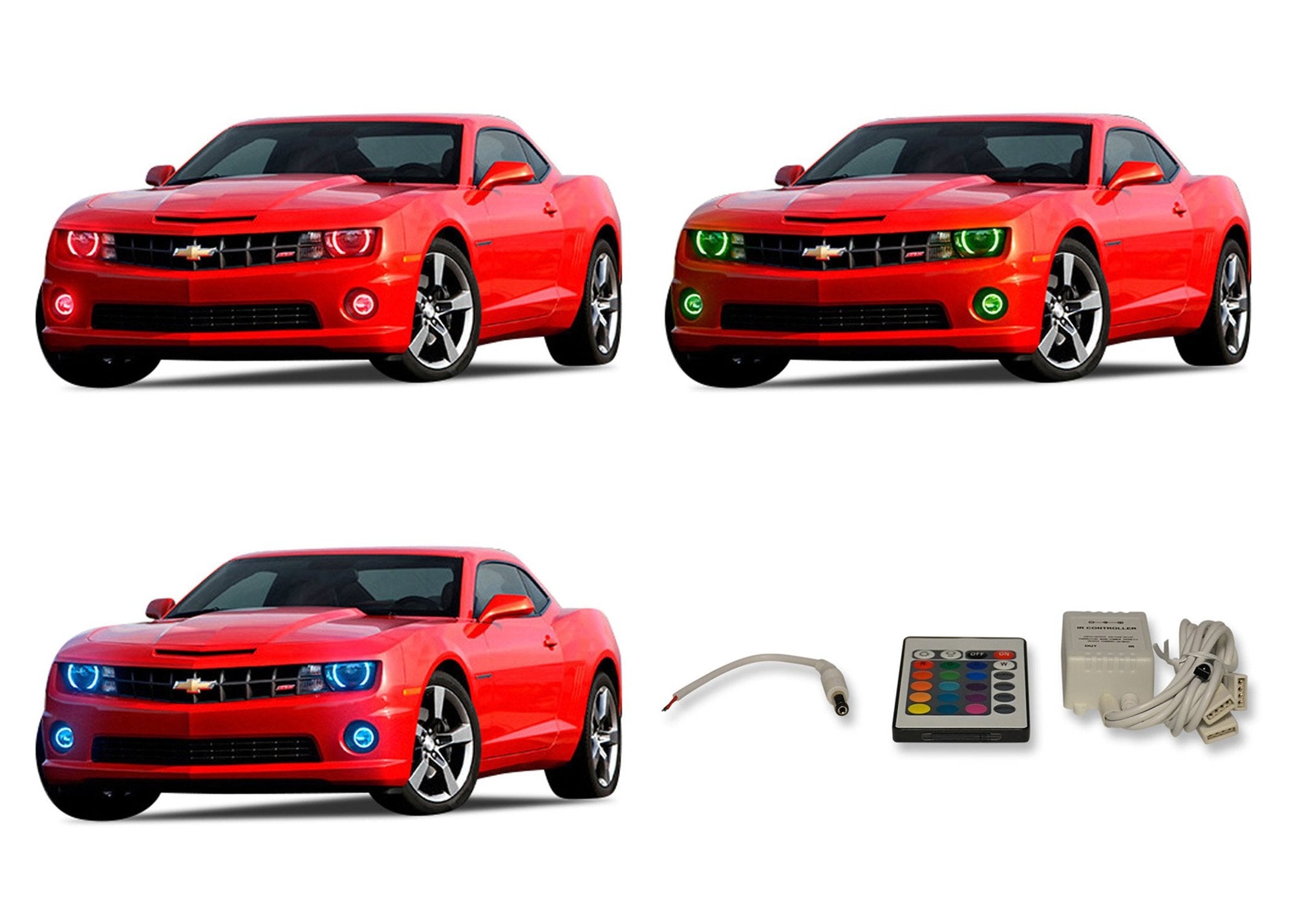 Chevrolet-Camaro-2010, 2011, 2012, 2013-LED-Halo-Headlights and Fog Lights-RGB-IR Remote-CY-CANR1013-V3HFIR