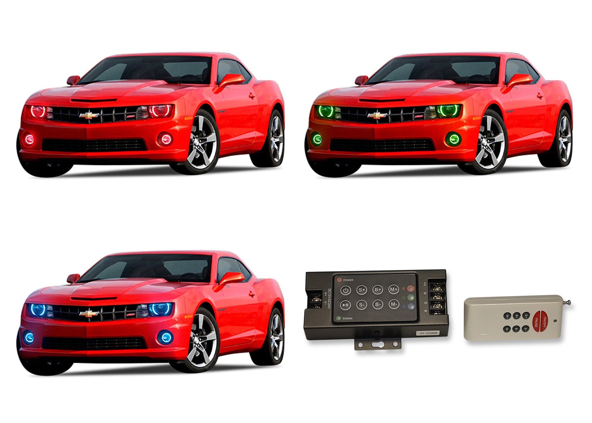 Chevrolet-Camaro-2010, 2011, 2012, 2013-LED-Halo-Headlights and Fog Lights-RGB-RF Remote-CY-CANR1013-V3HFRF