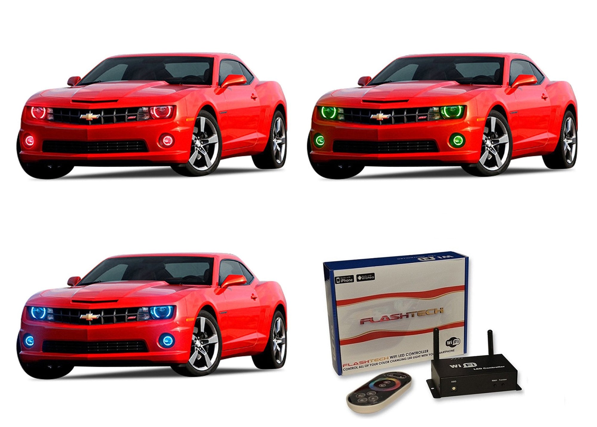 Chevrolet-Camaro-2010, 2011, 2012, 2013-LED-Halo-Headlights and Fog Lights-RGB-WiFi Remote-CY-CARS1013-V3HFWI