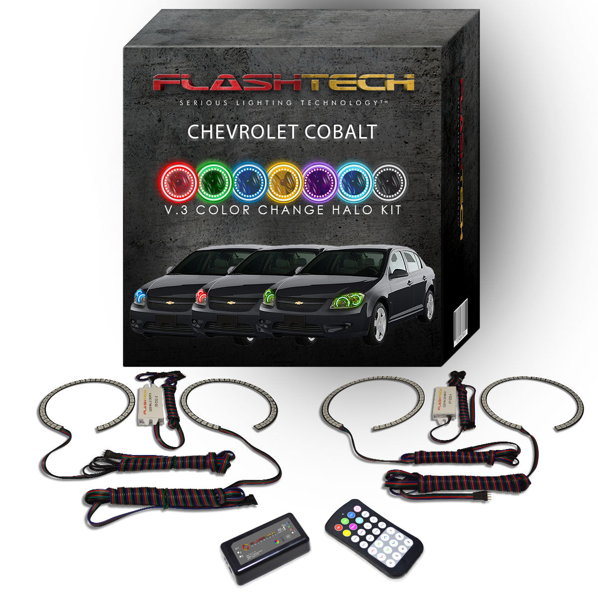 Chevrolet-Cobalt-2005, 2006, 2007, 2008, 2009, 2010-LED-Halo-Headlights-RGB-Bluetooth RF Remote-CY-CO0510-V3HBTRF